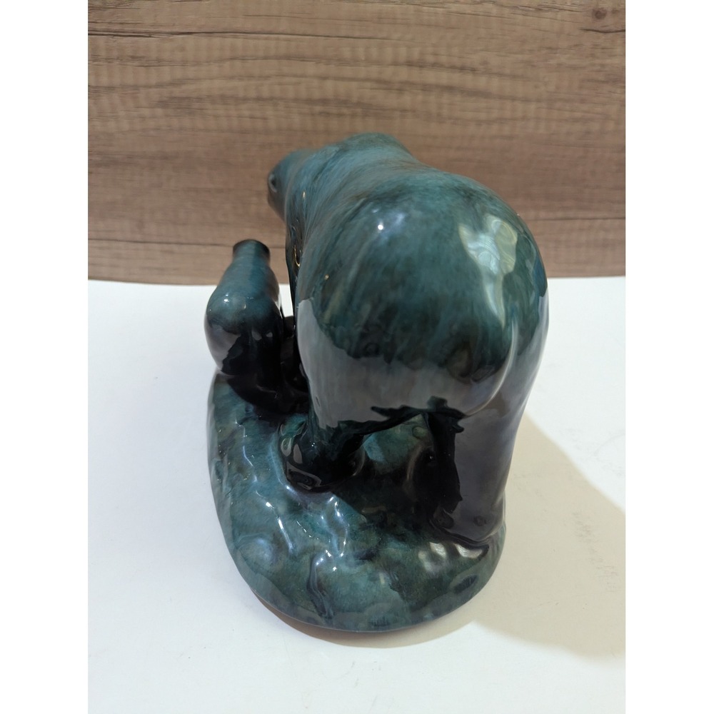 Blue Mountain Pottery Polar Bear and Cub Figurine Green Drip Glaze Canada 10in - Picture 6 of 10